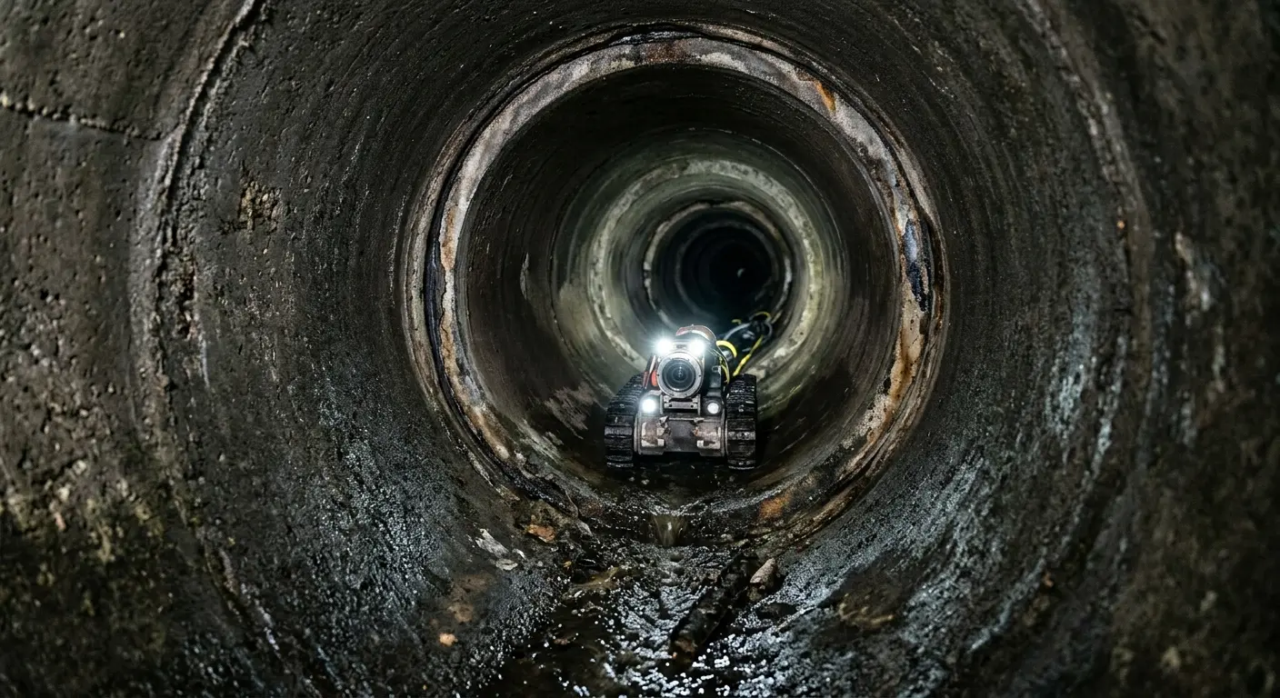 Robotic sewer camera inspecting pipe interior for Sewer Line Cleaning in Mesa